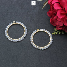 Load image into Gallery viewer, 5PC Gold Plated Round Hoop Beaded / Gemstone Connector / 34mm Wire Wrapped Faceted Gemstones Pendant
