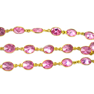 Pink Zircon Oval 7x9mm Gold Bezel Continuous Connector Chain