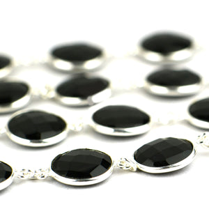 Black Onyx Round 12mm Silver Plated Wholesale Connector Rosary Chain