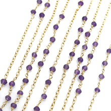 Load image into Gallery viewer, Amethyst 3-3.5mm Round Faceted Gold Plated Beads Rosary 5FT

