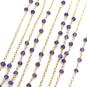 Amethyst 3-3.5mm Round Faceted Gold Plated Beads Rosary 5FT
