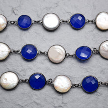 Load image into Gallery viewer, Blue Chalcedony Round 12mm Oxidized Wholesale Connector Rosary Chain
