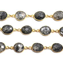 Load image into Gallery viewer, Rutilated Oval 9x11mm Gold Plated  Wholesale Bezel Continuous Connector Chain
