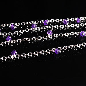 Amethyst 3-4mm Cluster Rosary Chain Faceted Silver Plated Dangle Rosary 5FT