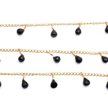 Load image into Gallery viewer, Black Spinel 8x6mm Cluster Rosary Chain Faceted Gold Plated Dangle Rosary 5FT
