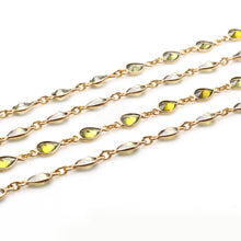 Load image into Gallery viewer, Olive Green Pear 6x4mm Gold Plated Wholesale Bezel Continuous Connector Chain
