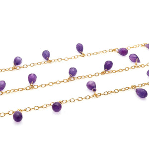 Amethyst 8x6mm Cluster Rosary Chain Faceted Gold Plated Dangle Rosary 5FT