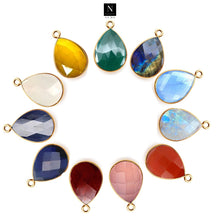 Load image into Gallery viewer, 10pc Set Pear Birthstone Single Bail Gold Plated Bezel Link Gemstone Connectors 15x20mm
