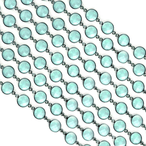 Aqua Chalcedony Round 12mm Oxidized Wholesale Connector Rosary Chain