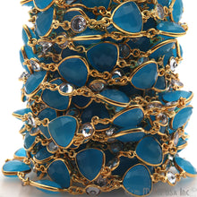 Load image into Gallery viewer, Sky Blue Chalcedony Trillion &amp; Crystal Gold Bezel Continuous Connector Chain
