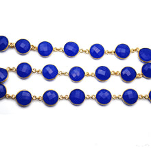 Load image into Gallery viewer, Dark Blue Chalcedony Round 12mm Gold Plated Wholesale Connector Rosary Chain
