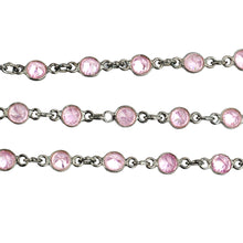 Load image into Gallery viewer, Pink Zircon Round 4mm Oxidized  Wholesale Bezel Continuous Connector Chain
