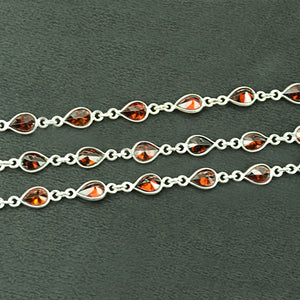 Garnet Pears 6x4mm Silver Plated Wholesale Bezel Continuous Connector Chain