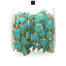 Load image into Gallery viewer, Aqua Chalcedony FreeForm 10-15mm Gold Plated  Wholesale Bezel Continuous Connector Chain
