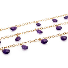 Load image into Gallery viewer, Amethyst 10x7mm Cluster Rosary Chain Faceted Gold Plated Dangle Rosary 5FT
