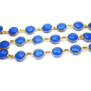 Blue Chalcedony Round 12mm Gold Plated Wholesale Connector Rosary Chain