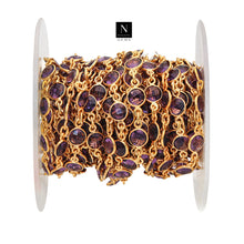 Load image into Gallery viewer, Amethyst Round 5mm Gold Plated  Wholesale Bezel Continuous Connector Chain
