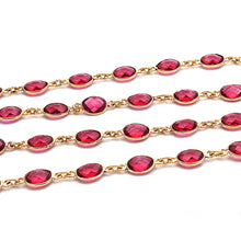 Load image into Gallery viewer, Pink Tourmaline Oval 7x5mm Gold Plated Wholesale Bezel Continuous Connector Chain
