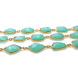 Aqua Chalcedony FreeForm 10-15mm Gold Plated Wholesale Bezel Continuous Connector Chain