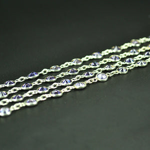 Tanzanite Round 4mm Silver Plated  Wholesale Bezel Continuous Connector Chain