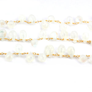 Rainbow Briolette 8x6mm Cluster Rosary Chain Faceted Gold Plated Dangle Rosary 5FT