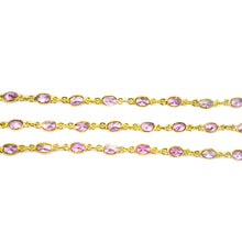Load image into Gallery viewer, Pink Zircon Oval 5-4mm Gold Plated Wholesale Connector Rosary Chain
