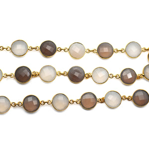 Smoky Chalcedony Round 12mm Gold Plated Wholesale Connector Rosary Chain