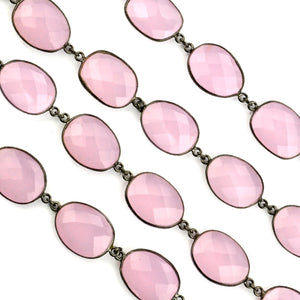 Rose Chalcedony Mix Faceted 15mm Oxidized  Wholesale Bezel Continuous Connector Chain