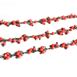 Red Coral 2-2.5mm Cluster Rosary Chain Faceted Oxidized Dangle Rosary 5FT