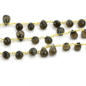 Smokey Topaz 8x6mm Cluster Rosary Chain Faceted Gold Plated Dangle Rosary 5FT