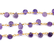 Load image into Gallery viewer, Amethyst 7x4mm Cluster Rosary Chain Faceted Gold Plated Dangle Rosary 5FT
