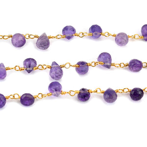 Amethyst 7x4mm Cluster Rosary Chain Faceted Gold Plated Dangle Rosary 5FT