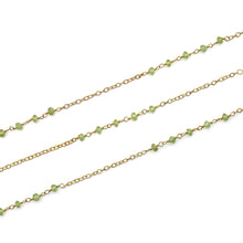 Load image into Gallery viewer, Peridot 3-3.5mm Round Tiny Faceted Gold Plated Beads Rosary 5FT

