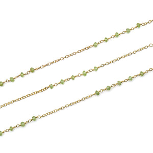Peridot 3-3.5mm Round Tiny Faceted Gold Plated Beads Rosary 5FT