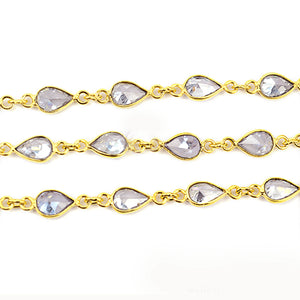 Tanzanite Zircon Pear 6-4mm Gold Plated Wholesale Bezel Continuous Connector Chain