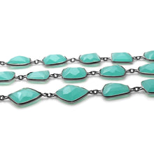 Load image into Gallery viewer, Aqua Chalcedony FreeForm 10-15mm Oxidized Wholesale Bezel Continuous Connector Chain
