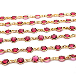 Pink Tourmaline Round 5mm Gold Plated Wholesale Bezel Continuous Connector Chain