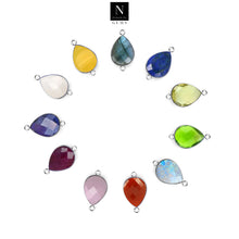 Load image into Gallery viewer, 10pc Set Pear Birthstone Double Bail Silver Plated Bezel Link Gemstone Connectors 10x14mm
