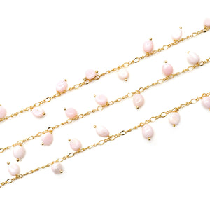Pink Opal 8x5mm Cluster Rosary Chain Faceted Gold Plated Dangle Rosary 5FT