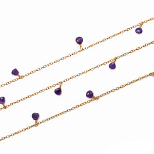 Amethyst 5-6mm Cluster Rosary Chain Faceted Gold Plated Dangle Rosary 5FT