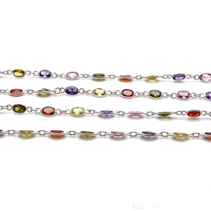 Multi Color Oval 6x4mm Silver Plated Wholesale Bezel Continuous Connector Chain