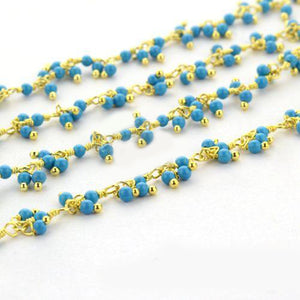 Turquoise 3-2.5mm Cluster Rosary Chain Faceted Gold Plated Dangle Rosary 5FT
