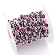 Load image into Gallery viewer, Garnet Oval 6x4mm Silver Plated Wholesale Bezel Continuous Connector Chain

