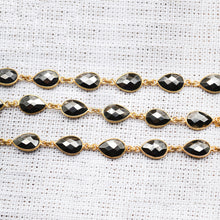 Load image into Gallery viewer, Pyrite Pear 12x8mm Gold Plated Wholesale Bezel Continuous Connector Chain
