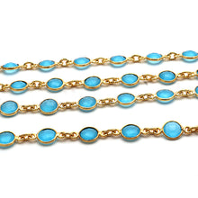 Load image into Gallery viewer, Sky Blue Chalcedony Round 5mm Gold Plated Wholesale Bezel Continuous Connector Chain
