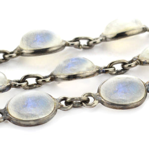 Rainbow Moonstone Cabochon Oval 7x9mm Oxidized  Wholesale Bezel Continuous Connector Chain