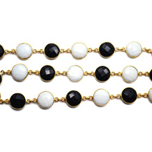Load image into Gallery viewer, Black Onyx And White Agate Round 12mm Gold Plated Wholesale Connector Rosary Chain
