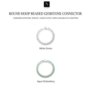 5PC Silver Plated Round Hoop Beaded / Gemstone Connector / 34mm Wire Wrapped Faceted / Gemstones Pendant