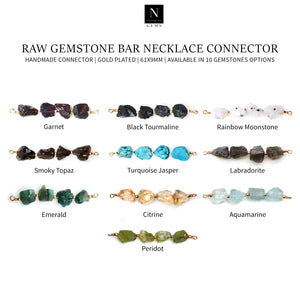 5PC Raw Gemstone Beads Pendant, 61x9mm Gold Plated Free Form Gemstone Bar Connector