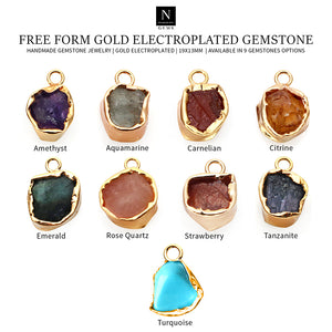 5Pc Lot Free Form Gold Electroplated Gemstone, 19x13mm Rough Gemstone Pendant